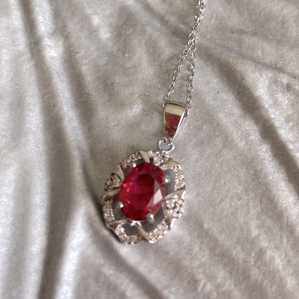 Ruby Sterling Silver Necklace with Diamond Accents